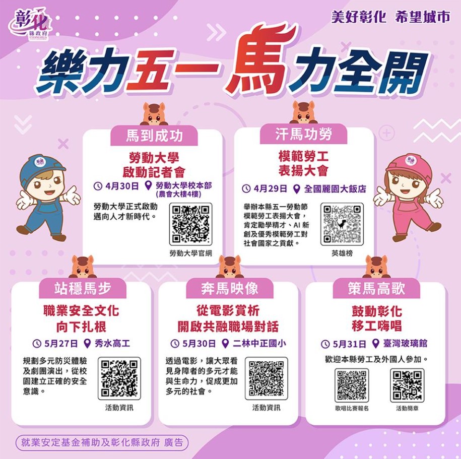 「熱力五一 馬力全開」彰化縣政府五大系列活動向全體勞工致敬